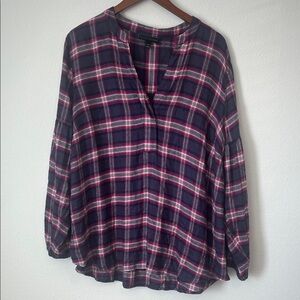LANE BRYANT Pink & Purple Plaid Long Sleeve Top